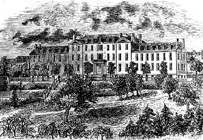 1850s drawing of Fenwick Hall. Fenwick Hall was named after Bishop Benedict Fenwick, founder of Holy Cross