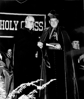 Archbishop Richard Cushing receiving honorary degree at 1952 commencement