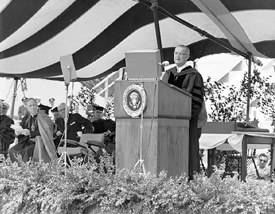 President Lyndon B. Johnson giving 1964 commencement address