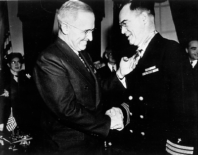 Rev. Joseph O'Callahan, S.J. receiving Medal of Honor from President Harry Truman