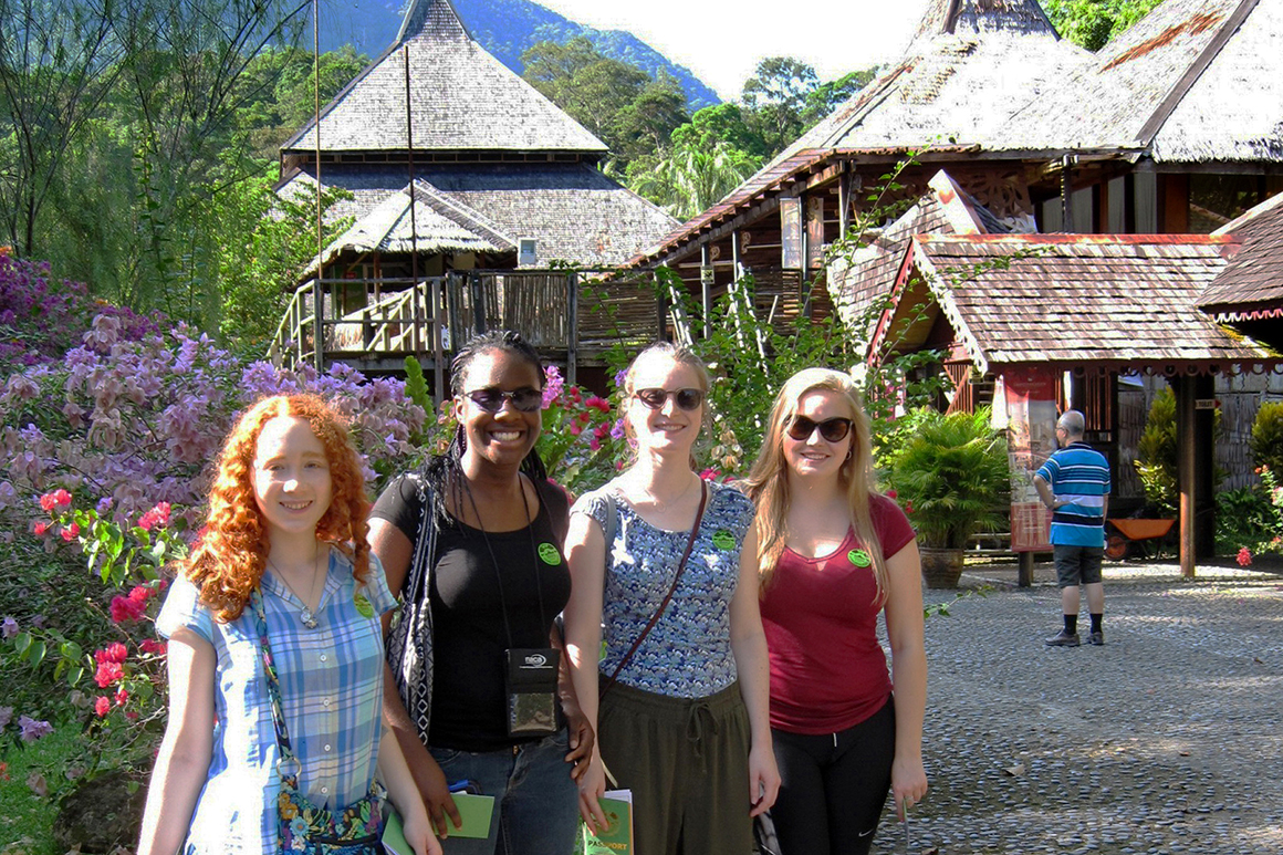 From left, Melissa Gryan ’18, Martina Umunna ’18, Maggie MacMullin ’16, and Megan Demit ’16 in Malaysia.