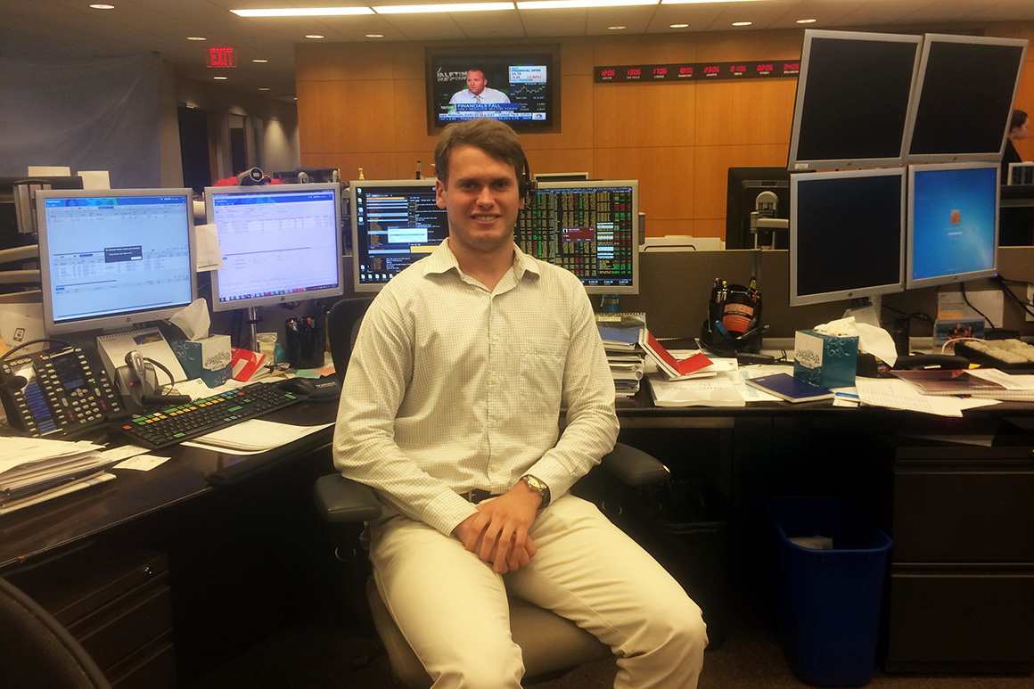 Ryan Bathon ’18, an economics major, interns at Eaton Vance Investment Managers in Boston during summer 2017.