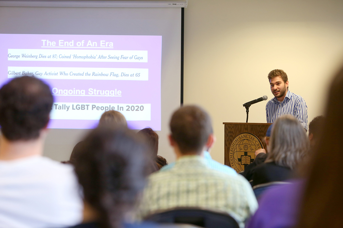 Keith Plummer '17, a self-designed major in the Gender, Sexuality, and Women's Studies Program, presents his capstone experience titled "Avowal and Queer Liberation: Discourse, Identity, and Social Change" during the 2017 Academic Conference. 