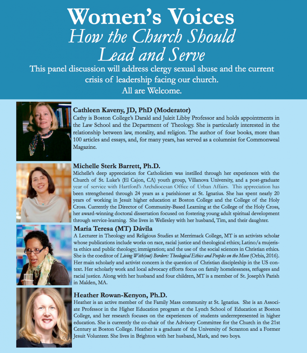 Poster for the event: Women's Voices - How the Church Should Lead and Serve.