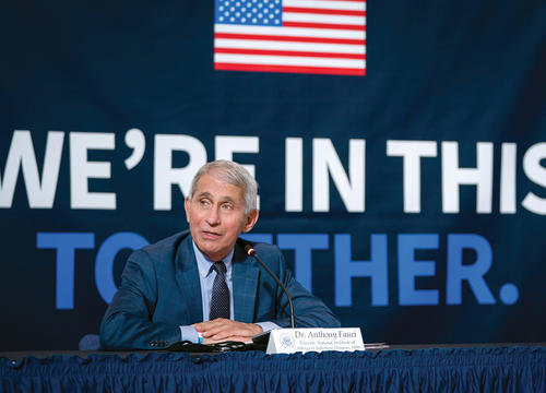 Fauci speaks at a July roundtable on donating plasma at the American Red Cross National Headquarters in Washington, D.C.