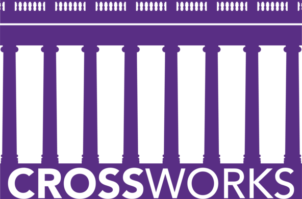 CrossWorks logo with eight columns underneath a balustrade. CrossWorks is written in block letters at the bottom.