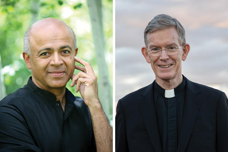 A die-by-side photo of Abraham Verghese and Rev. Philip L. Boroughs 