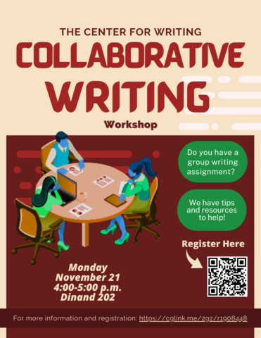 Collaborative Writing Workshop  Monday November 21 4:00-5:00 p.m. Dinand 202