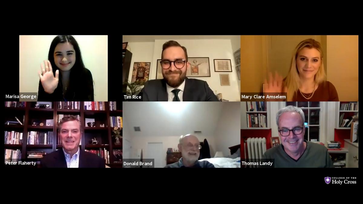 Screen capture of webinar featuring the five panelists and moderator Thomas M. Landy.