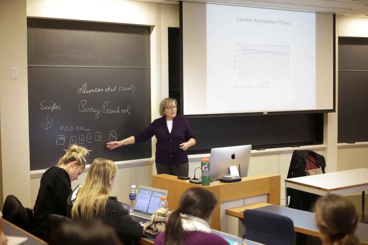 Psychology professor Danuta Bukatko teaches a class. 