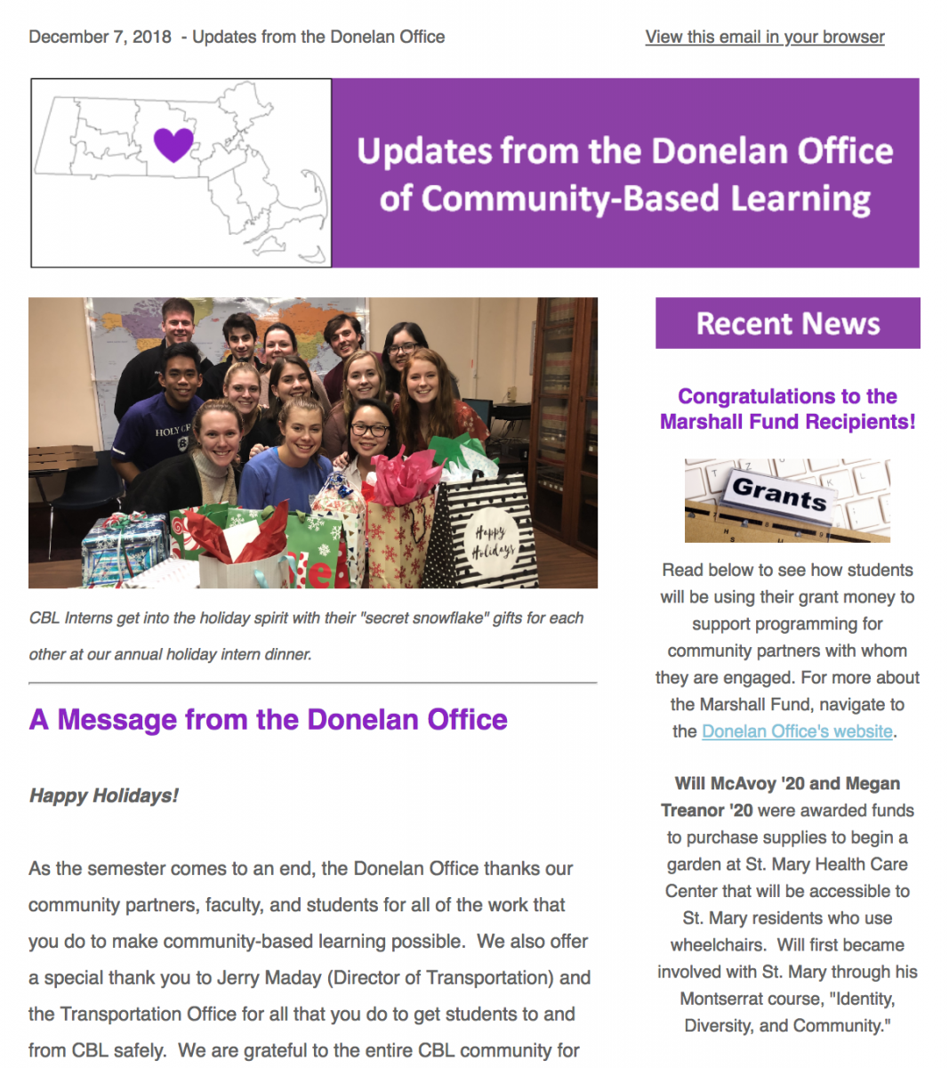 Picture of the December 2018 newsletter.