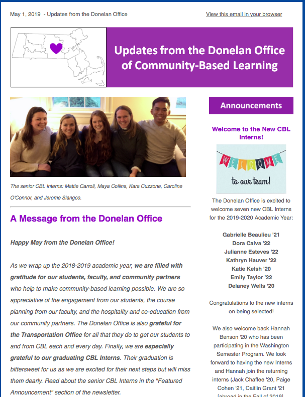 Screen shot of May 2019 Newsletter