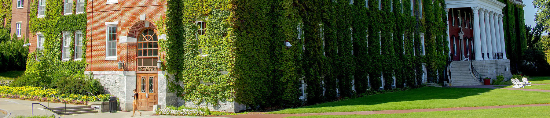 brooks hall and fenwick hall with green grass and ivy
