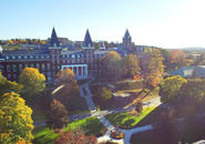 aerial view of Fenwick Hall during fall