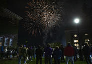 Inauguration celebration with students taking place on Kimball Quad.
