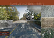 A Google map street level image of College Hill overlaid with historical maps and photos of past residents.