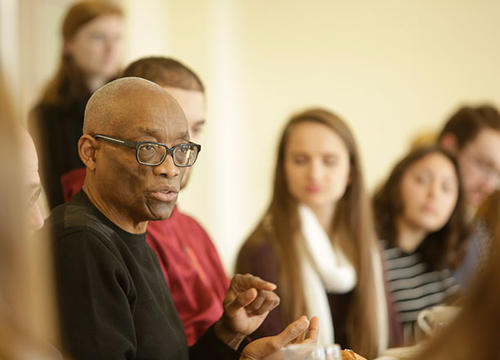 Bill T. Jones talks to students during an intimate discussion.