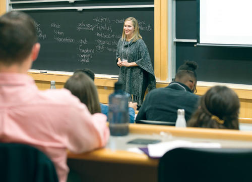 Mary Iafelice '11 addresses students at the Holy Cross Non-Profit Careers Conference in January.