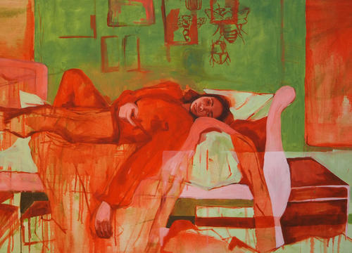Julia Covelle, &quot;Bed Bugs,&quot; Oil on Canvas, 36" x 60"