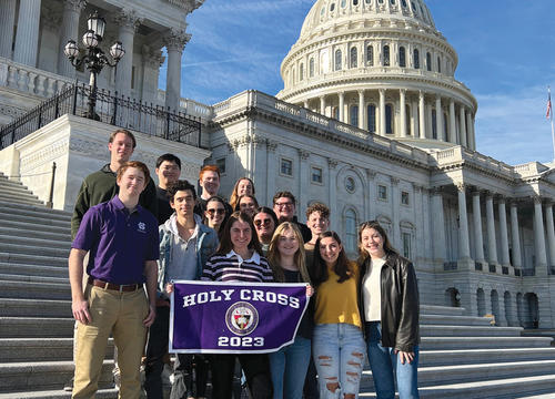 Class of 2023 Washington Semester Program students pose on the steps of the Capitol in fall 2021.