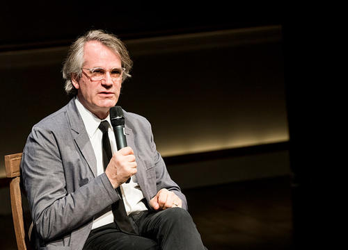 Bartlett Sher '81 in conversation after a special performance of Oslo. Photo courtesy of the International Piece Institute (CC BY 2.0)