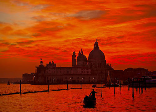 Sunset over Basilica di Santa Maria della Salute in Venice, Italy