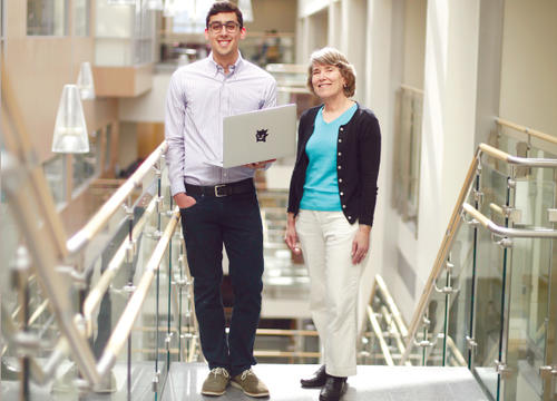 Lucca Eloy '18 stands next to mathematics and computer science Professor Constance Royden, with whom he works closely to develop an independent project to artificially model the way the brain processes visual information.