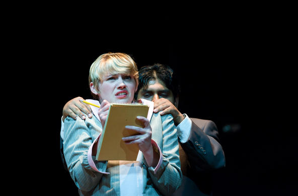 two students performing in a theater production
