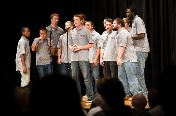 students singing a capella in Seelos Theatre
