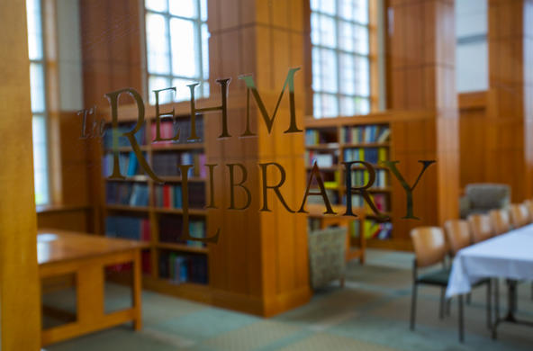 a look through the doors of Rehm Library in Smith Hall