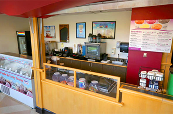 View of On the Rock ice cream shop on the first floor of the Hogan Campus Center.