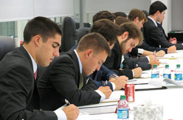 students working at a table