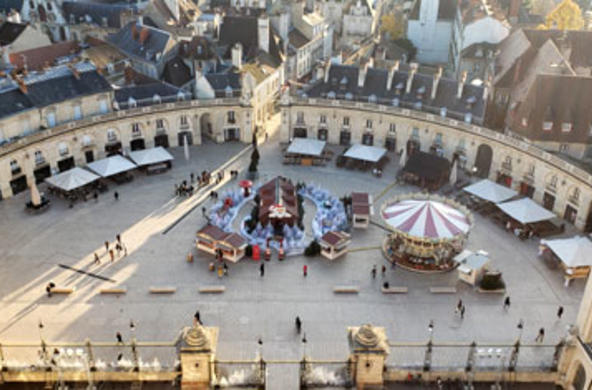 aerial photo of the central square of the historic heart of Dijon, France 