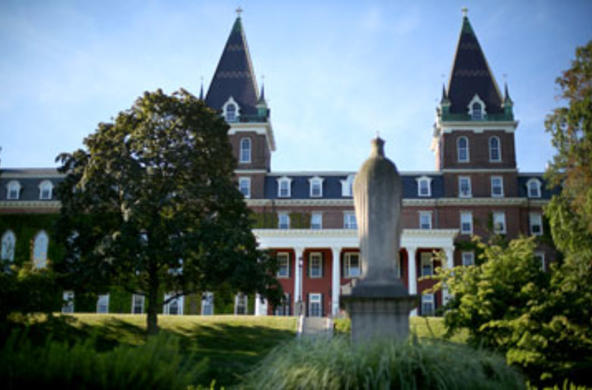 View of Fenwick Hall from Kimball Quad during summer 
