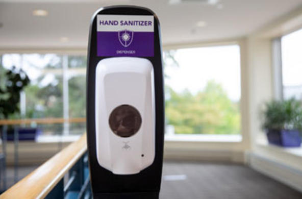 hand sanitizer dispenser in Hogan Campus Center