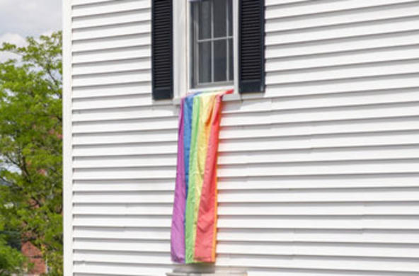 rainbow flag in the window