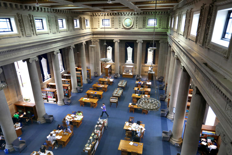 view of Dinand Library's Main Reading Room from above