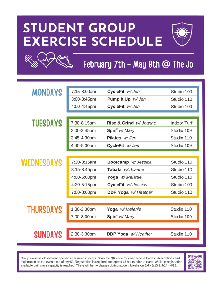 Class list for student group exercise classes