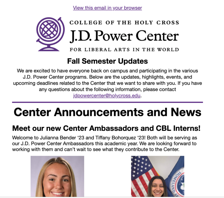 Screen shot of J.D. Power Center newsletter