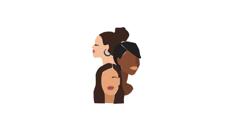 Drawing of three diverse women's faces