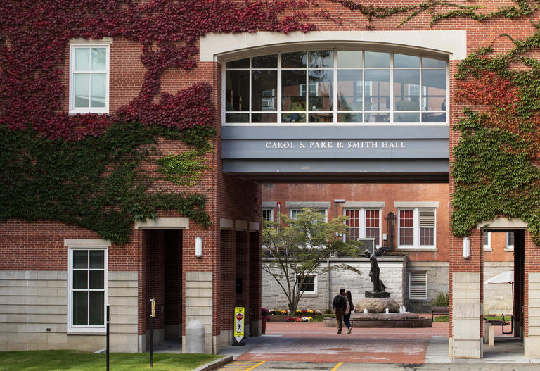 Exterior photo of west side of Carol and Park B. Smith Hall 