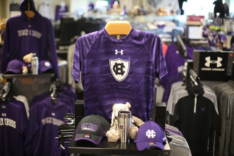 Display of Holy Cross apparel inside store