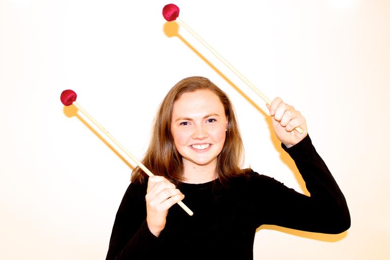 Andrea Bucknam '20 is one of six Holy Cross percussionists who performed with So Percussion in "A Gun Show"