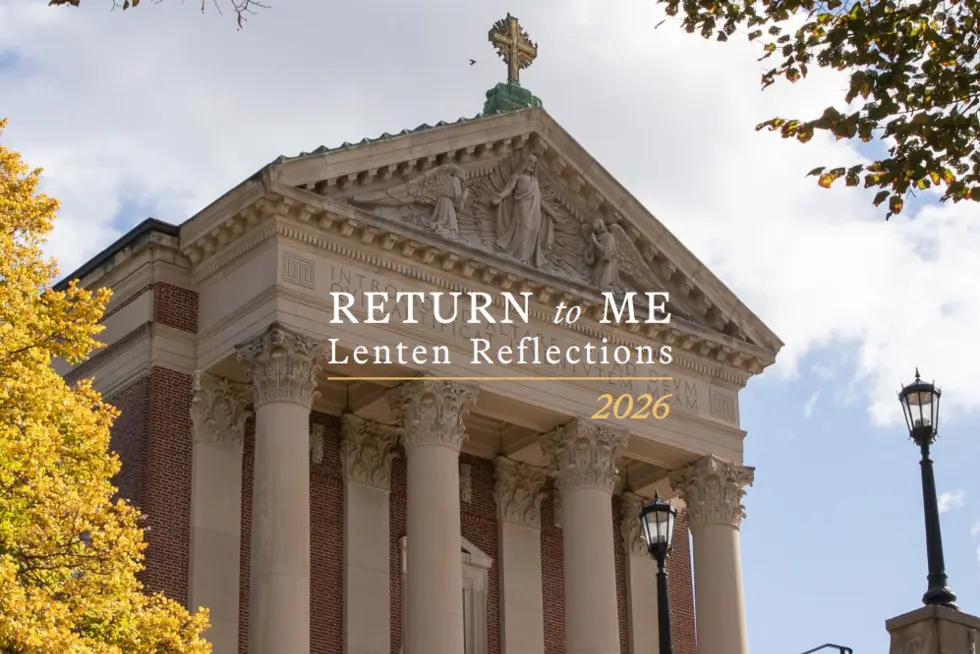 Return to Me Lenten Reflections 2026 cover from Holy Cross featuring one of the campus chapels