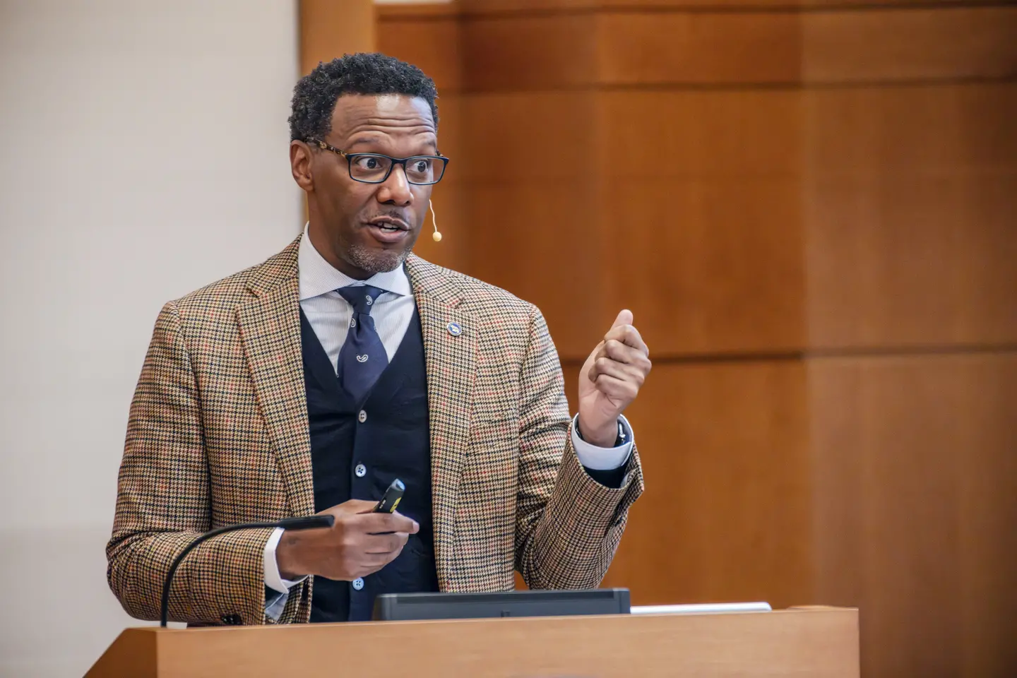 lecture speaker at the podium