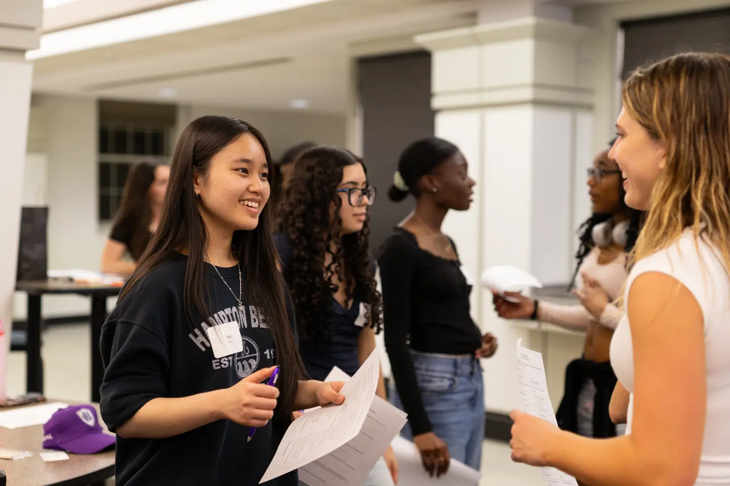 Students chat during a Montserrat pen-pals meeting