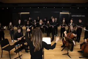Chertsey Chamber Singers Concert rehearsal in the Beehive of the Prior Performing Arts Center at the College of the Holy Cross on Thursday March 23, 2023 in Worcester, Massachusetts.