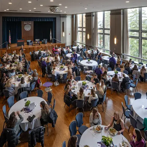 A Ciocca Center event in the Hogan Ballroom with people sitting around tables.