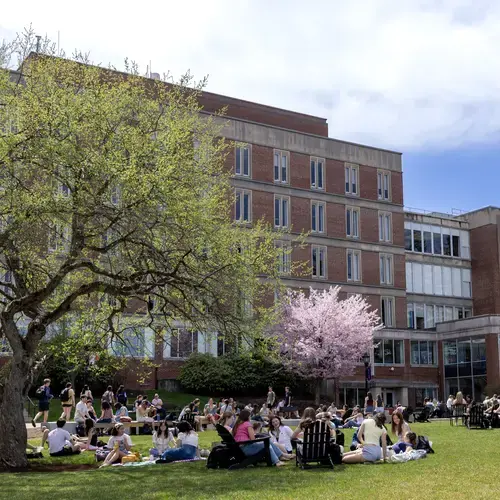 Students gather on the Hoval at Holy Cross in the spring of 2026