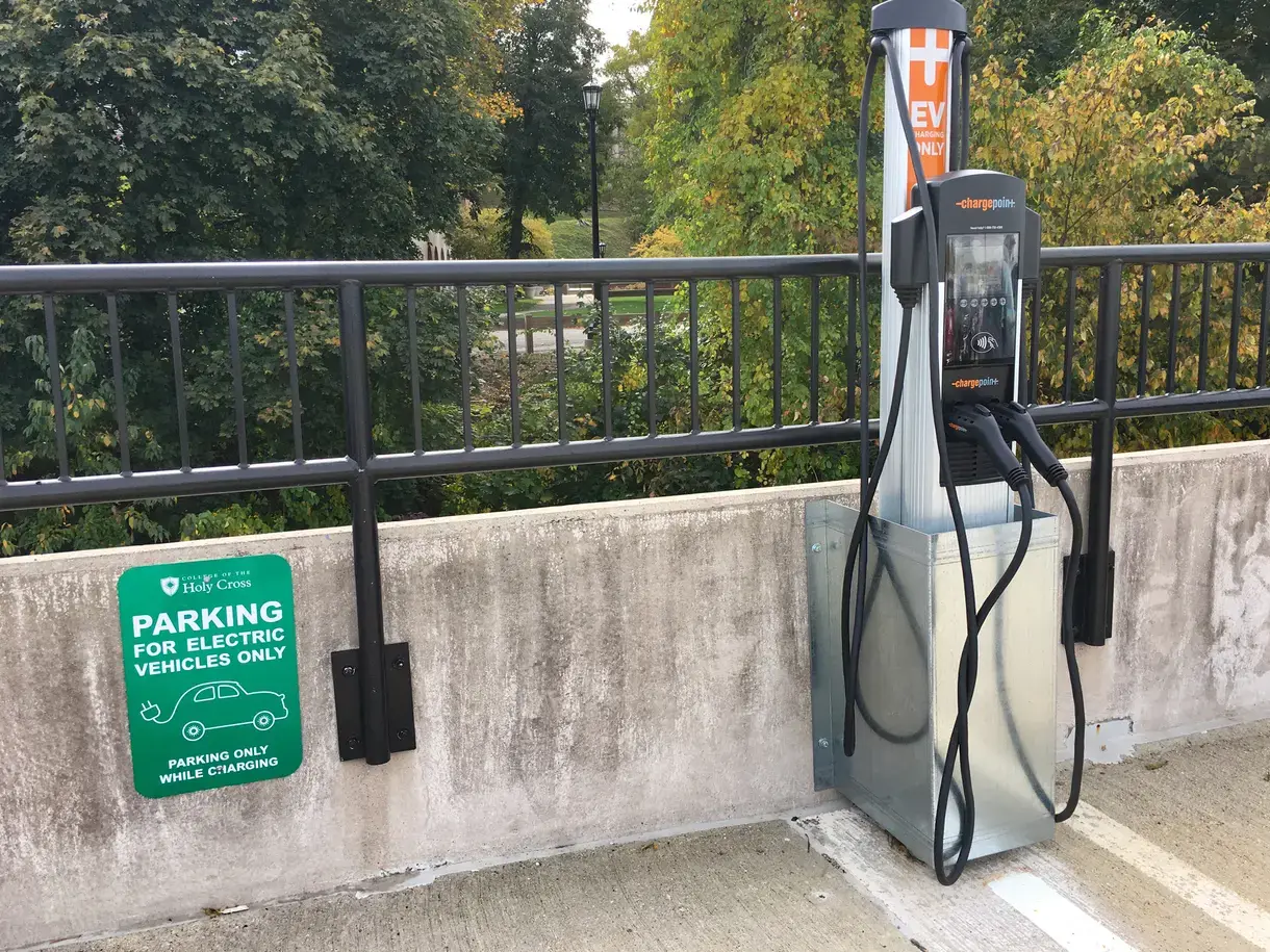 An EV charging station on campus